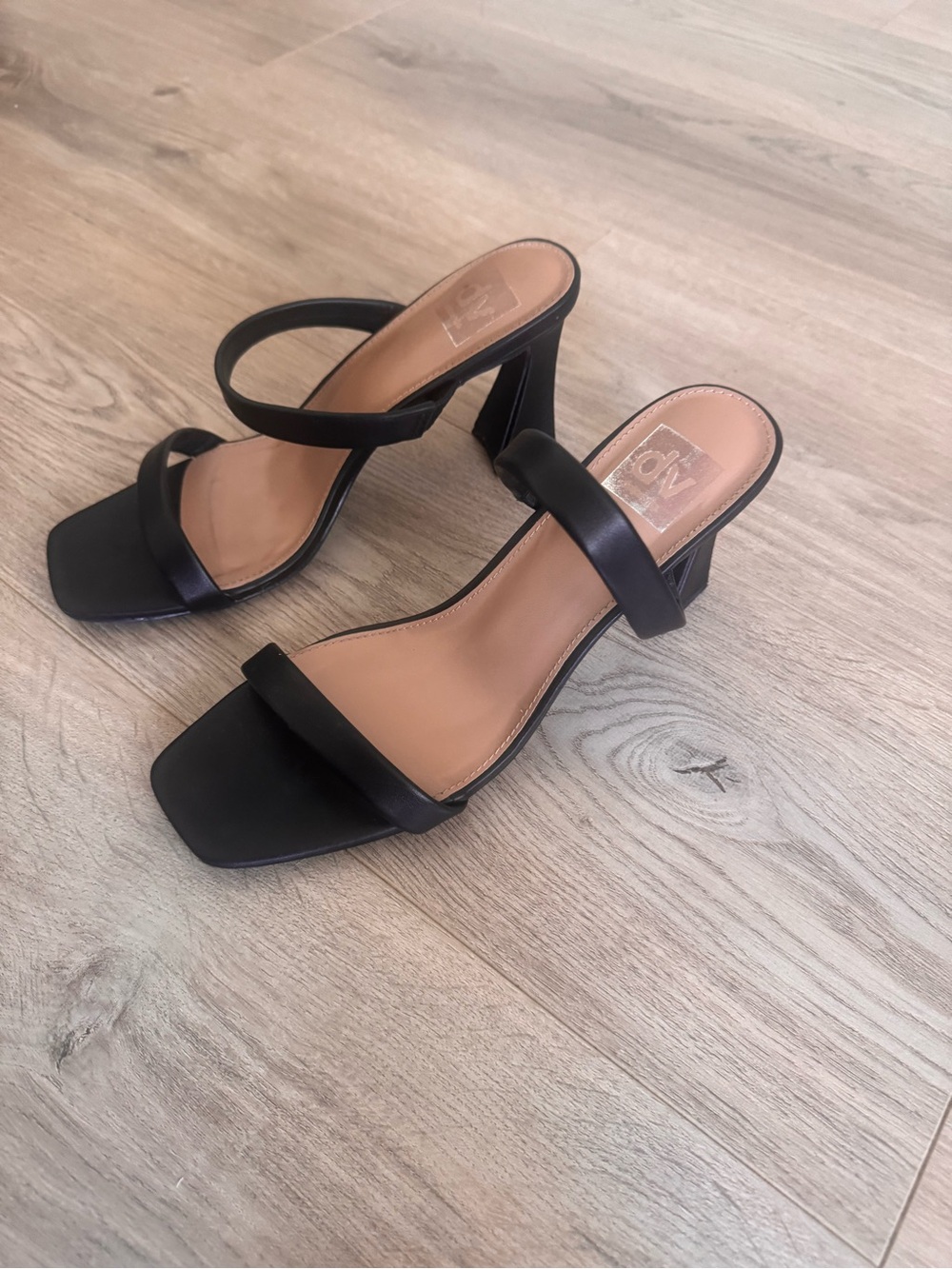 Dolce Vita Black Double-Strap Square Toe Block Heels